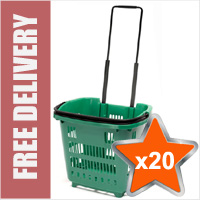 20 x 34 Litre Shopping Basket On Wheels - Dark Green